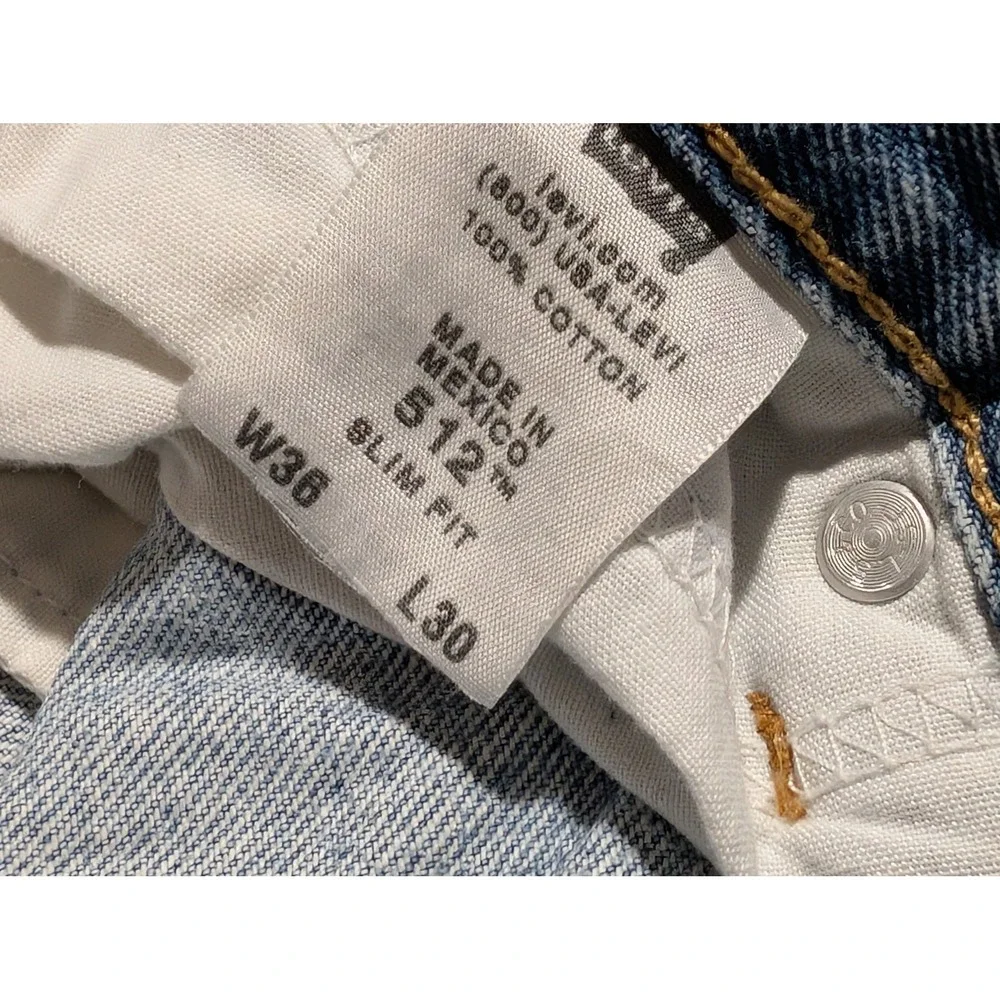 Levi's Jeans Mens 36x30 Blue 512 Slim Fit Distressed Light Wash Vintage Grunge‎